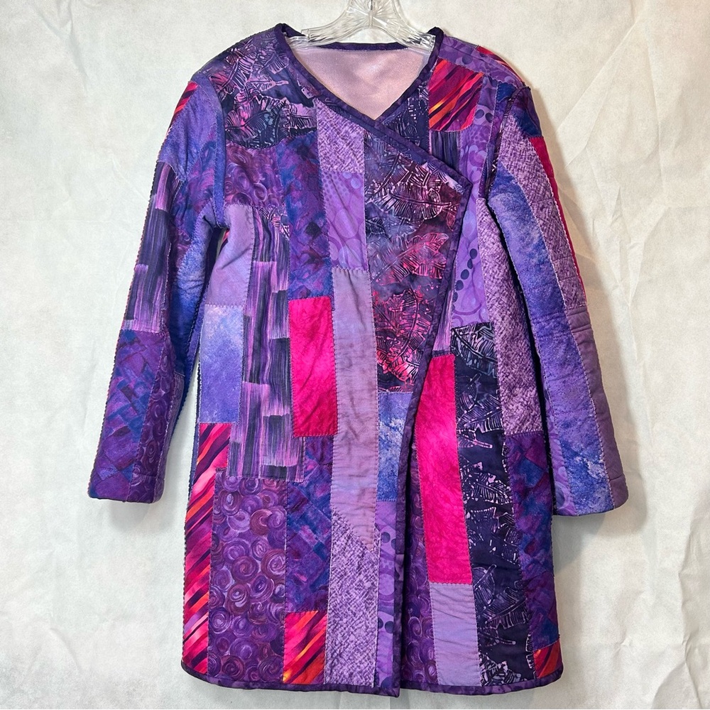 Purple Patchwork Handmade Quilted 3/4 Length Coat Size M